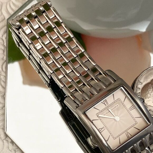 BCBGMaxAzria Stainless Steel Tank Style Dress Watch Roman Numerals - Picture 13 of 16